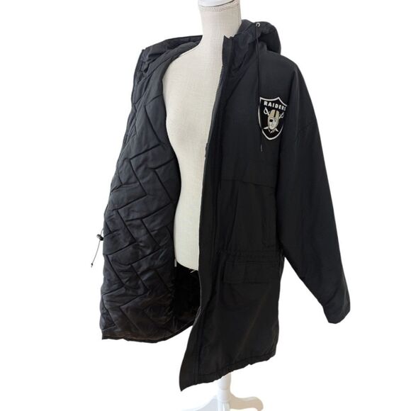 Vintage Oakland Raiders x Locker Line Big Logo Black Hooded Parka Jacket Size L - Picture 5 of 10